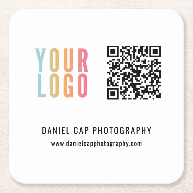 Business Custom Logo QR Code Square Paper Coaster (Front)