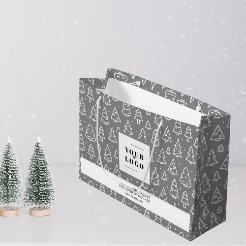 Business Custom Logo Silver Grey Christmas Tree Large Gift Bag