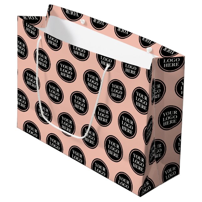 Business Custom Logo With Pink Background Large Gift Bag (Front Angled)