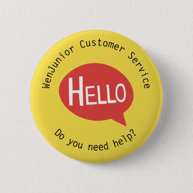 Business Customer Service Hello Help Yellow Custom Pinback Button (Front)