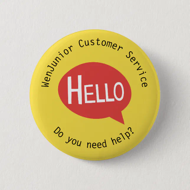 Business Customer Service Hello Help Yellow Custom Pinback Button | Zazzle