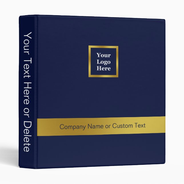 Business Dark Blue and Gold Your Logo Here 3 Ring Binder (Front/Spine)
