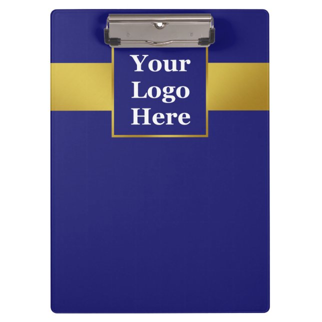 Business Dark Blue and Gold Your Logo Professional Clipboard (Front)