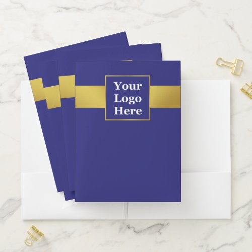 Business Dark Blue and Gold Your Logo Professional Pocket Folder