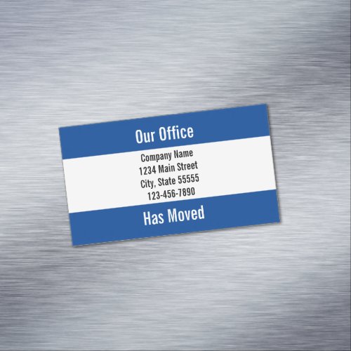 Business Dark Blue and White Moving Announcement Business Card Magnet