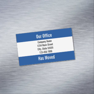Business Dark Blue and White Moving Announcement Card Magnet