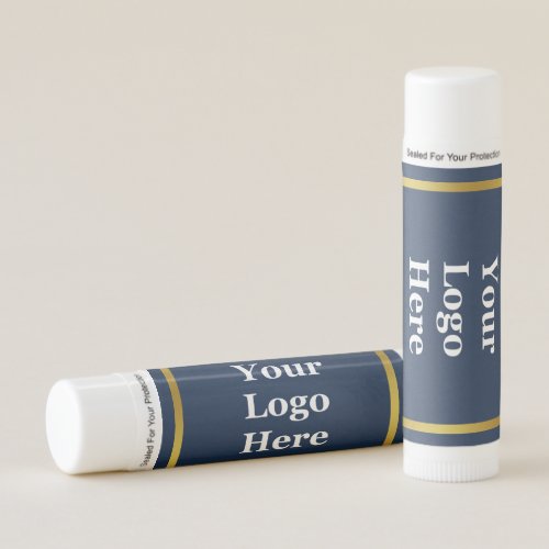 Business Dark Blue Gold Your Logo Here Template Lip Balm