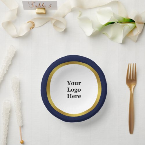 Business Dark Blue White and Gold Your Logo Here Paper Bowls