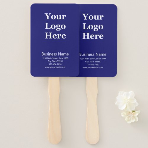 Business Dark Blue White Name Address Website Logo Hand Fan