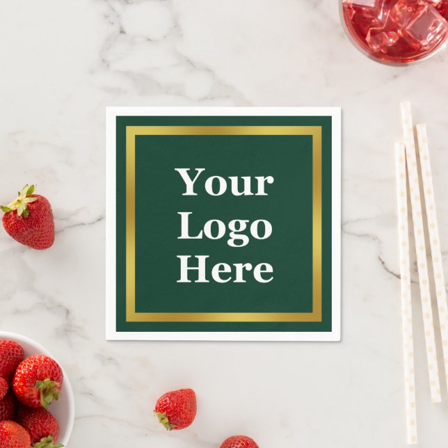 Business Dark Green White and Gold Your Logo Here Napkins (Insitu)