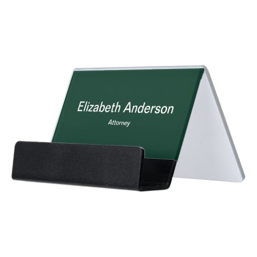 Business Dark Green White Name Job Title Template Desk Business Card Holder