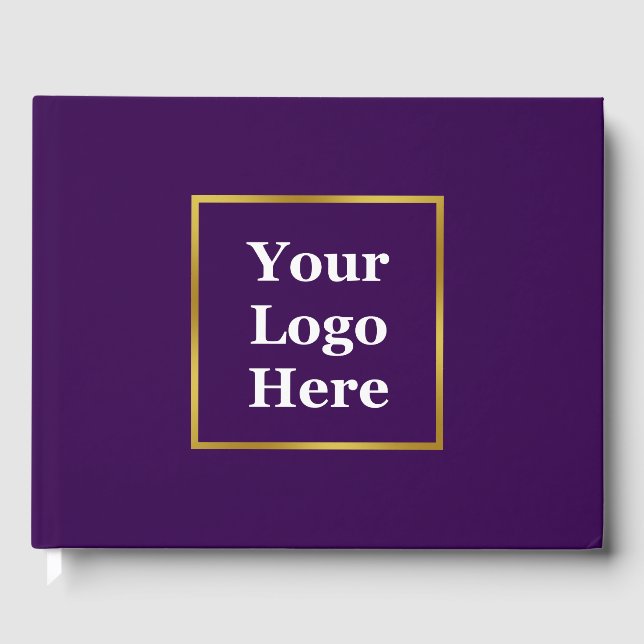 Business Dark Purple & Gold Elegant Your Logo Here Guest Book (Front)