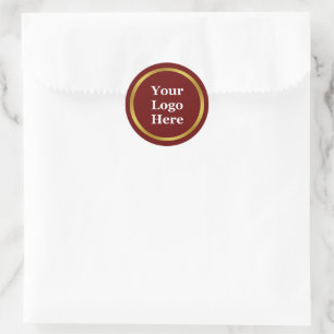 Business Dark Red and Gold Your Logo Here Template Classic Round Sticker