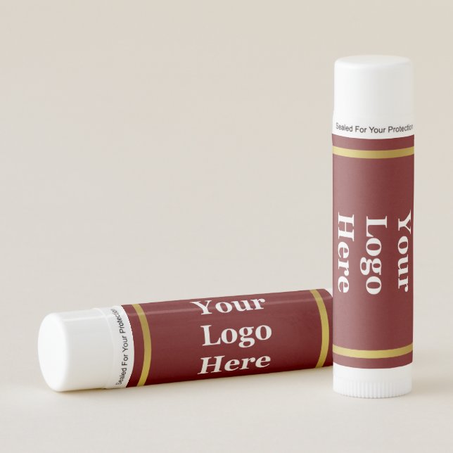 Business Dark Red Gold Your Logo Here Template Lip Balm (Front)
