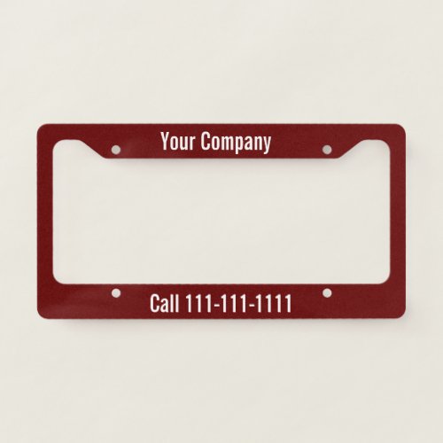 Business Dark Red White Company Name Phone Number License Plate Frame