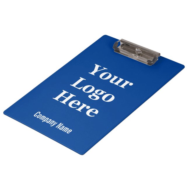 Business Deep Blue and White Your Logo Here Clipboard (Angled)