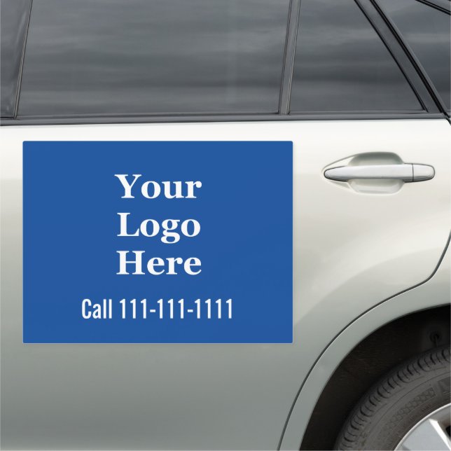 Business Deep Blue & White Phone Number Your Logo Car Magnet (In Situ)