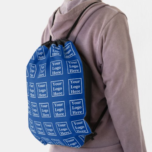 Business Deep Blue Your Logo Here Pattern Template Drawstring Bag