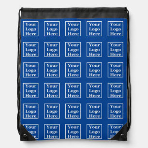Business Deep Blue Your Logo Here Pattern Template Drawstring Bag