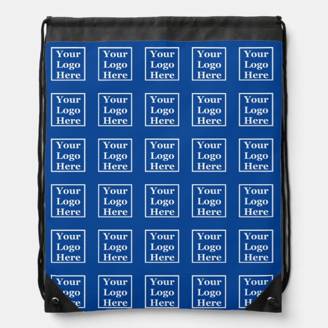 Business Deep Blue Your Logo Here Pattern Template Drawstring Bag (Front)