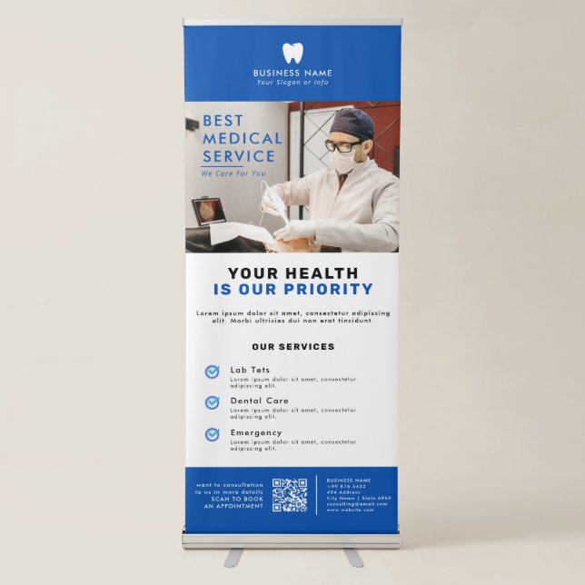 Business Dentist Logo |  Simple Minimalist Modern Retractable Banner (Front)
