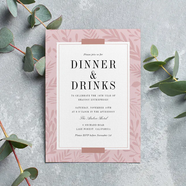 Business Dinner & Drinks Blush Pink Invitation Zazzle