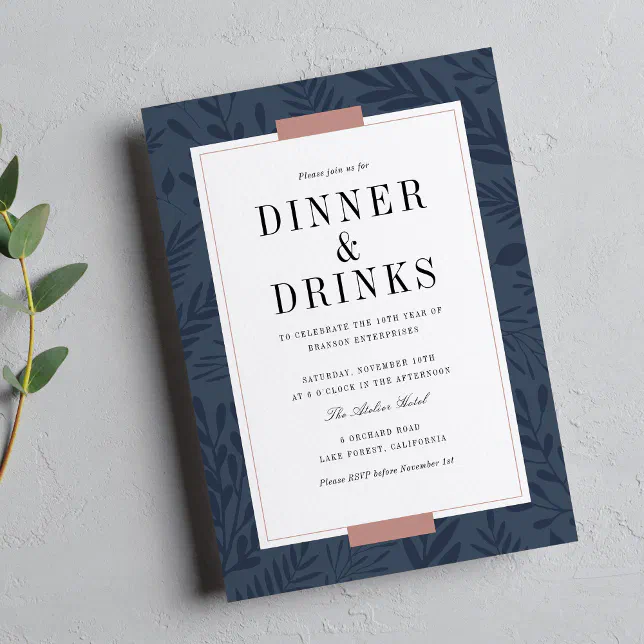 Business Dinner & Drinks Navy Invitation Zazzle