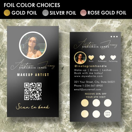 Business Discount Loyalty QR Code Chic Gold Foil Cards