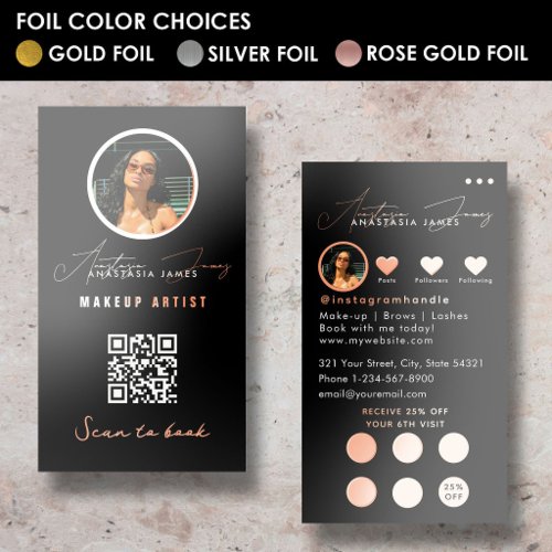 Business Discount Loyalty QR Code Rose Gold Foil Cards