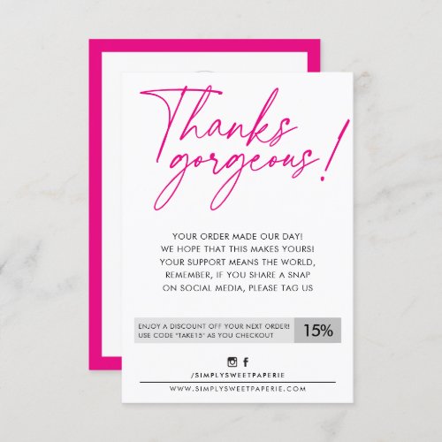 BUSINESS DISCOUNT modern ball pen hot pink Thank You Card