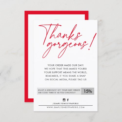 BUSINESS DISCOUNT modern ball pen red Thank You Card