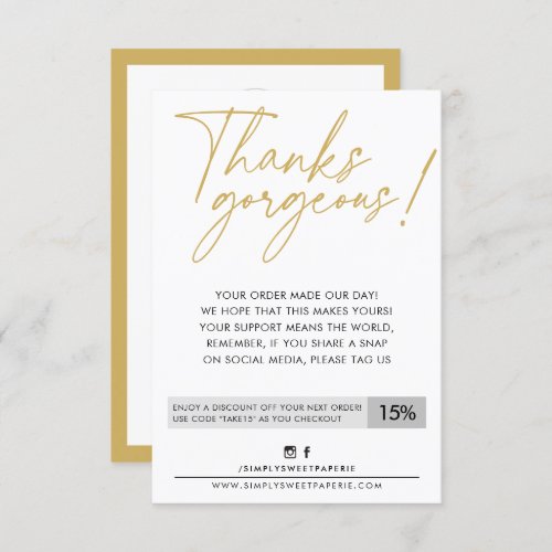 BUSINESS DISCOUNT modern cute ball pen old gold Thank You Card