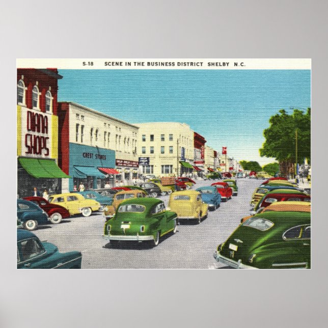 Business District, Shelby, North Carolina Vintage Poster (Front)