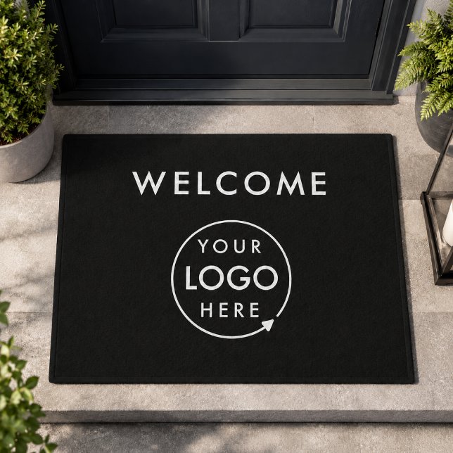 Business Doormat | Welcome Logo Entryway Black Mat (Black welcome logo doormat for shops, offices, salons, studios, restaurants, and gyms.)