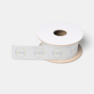 Business Elegant Chic Light Silver Logo Photo Satin Ribbon