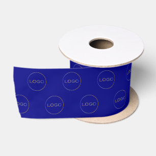 Business Elegant Pattern Minimal Navy Blue Logo Satin Ribbon