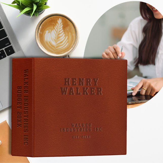 Business Embossed Brown Vegan Leather Budget 3 Ring Binder (Creator Uploaded)