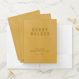 Business Embossed Gold Yellow Vegan Leather Pocket Folder