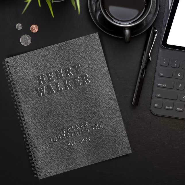 Business Embossed Personalized Black Vegan Leather Notebook (Creator Uploaded)
