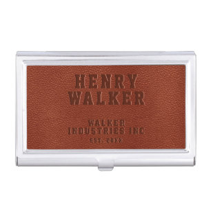 Business Embossed Personalized Brown Vegan Leather Card Case