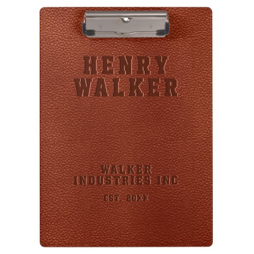 Business Embossed Personalized Brown Vegan Leather Clipboard