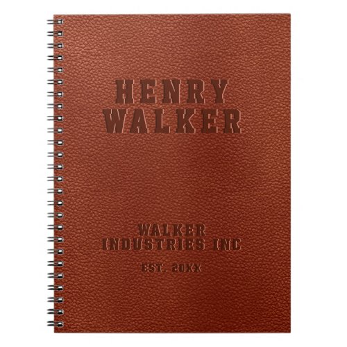 Business Embossed Personalized Brown Vegan Leather Notebook