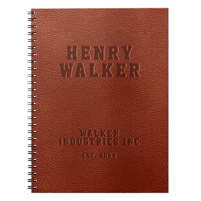 Business Embossed Personalized Brown Vegan Leather Notebook (Front)