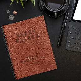Business Embossed Personalized Brown Vegan Leather Notebook