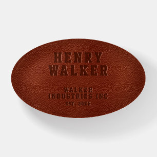 Business Embossed Personalized Brown Vegan Leather Paperweight