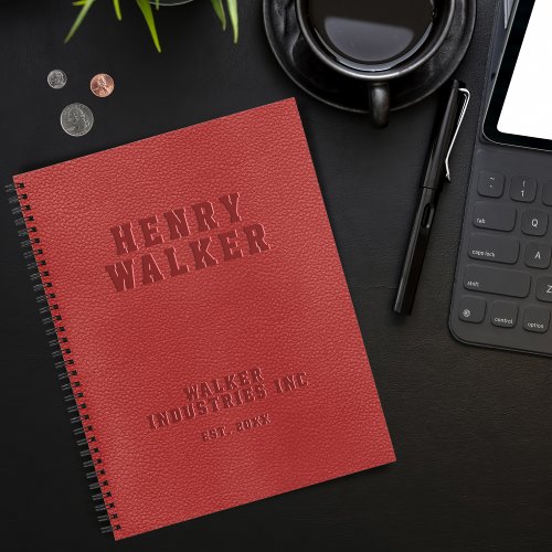 Business Embossed Personalized Red Vegan Leather  Notebook