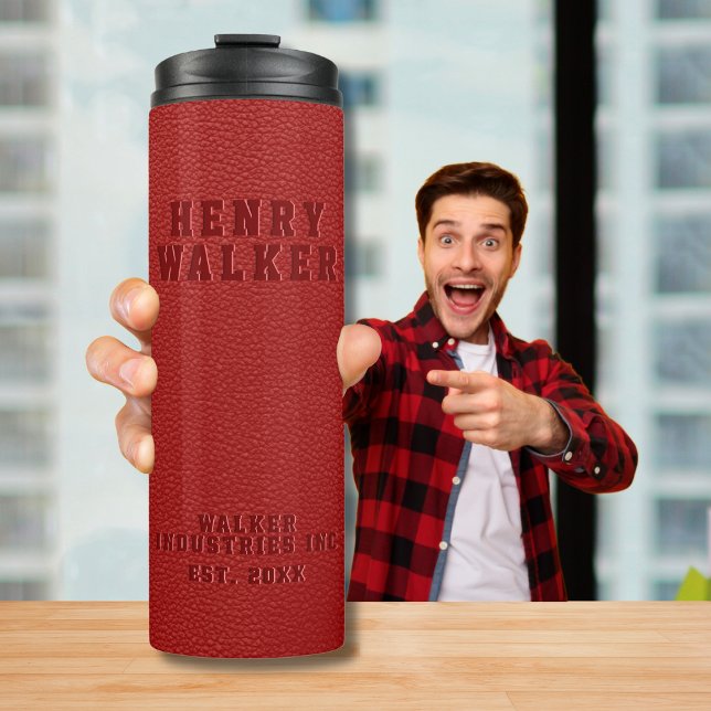 Business Embossed Red Vegan Leather Thermal Tumbler (Creator Uploaded)