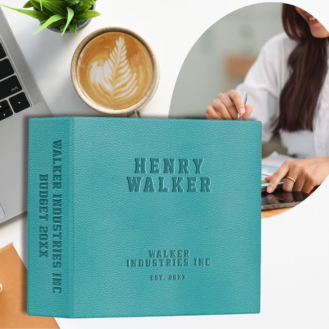 Business Embossed Teal Vegan Leather Budget 3 Ring Binder (Creator Uploaded)