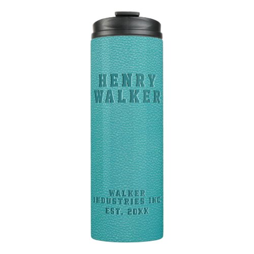 Business Embossed Turquoise Teal Vegan Leather Thermal Tumbler