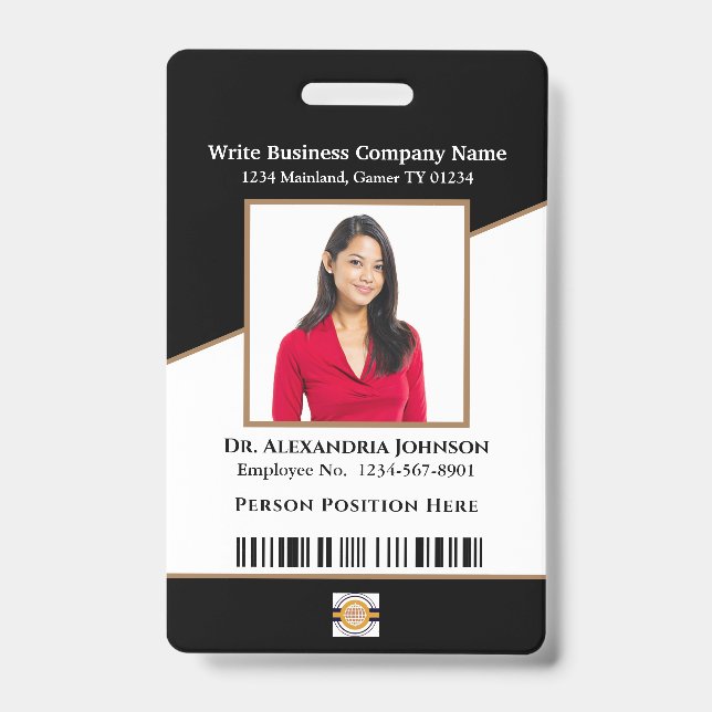 Business Employee Bar Code Logo ID Identification Badge (Front)